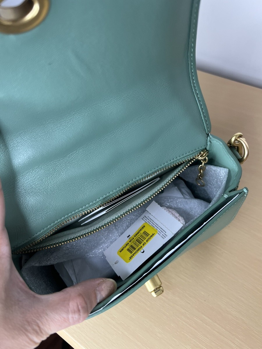 バッグ Vintage Coach Dinky Bag Green Leather Vintage Coach 19914 Dinky Bag JADE GREEN Leather Silver