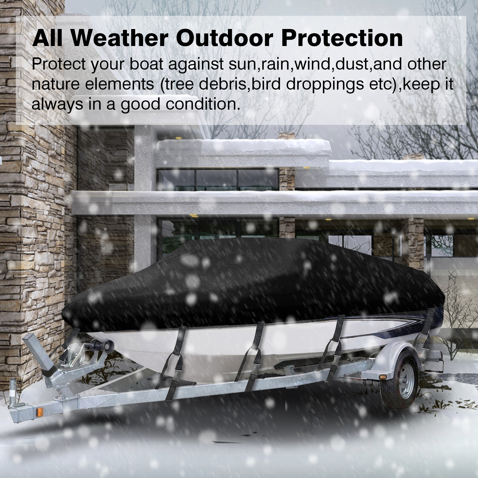 14FT 15FT 16FT Waterproof Heavy Duty Boat Cover Fit for V-Hull Tri-Hull Runabout