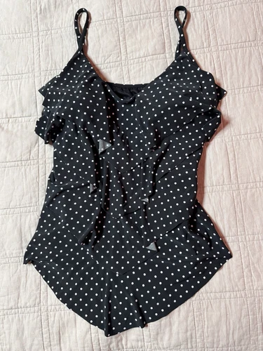 Kirkland signature Miracle suit  Dippin Dots tankini top black size 10