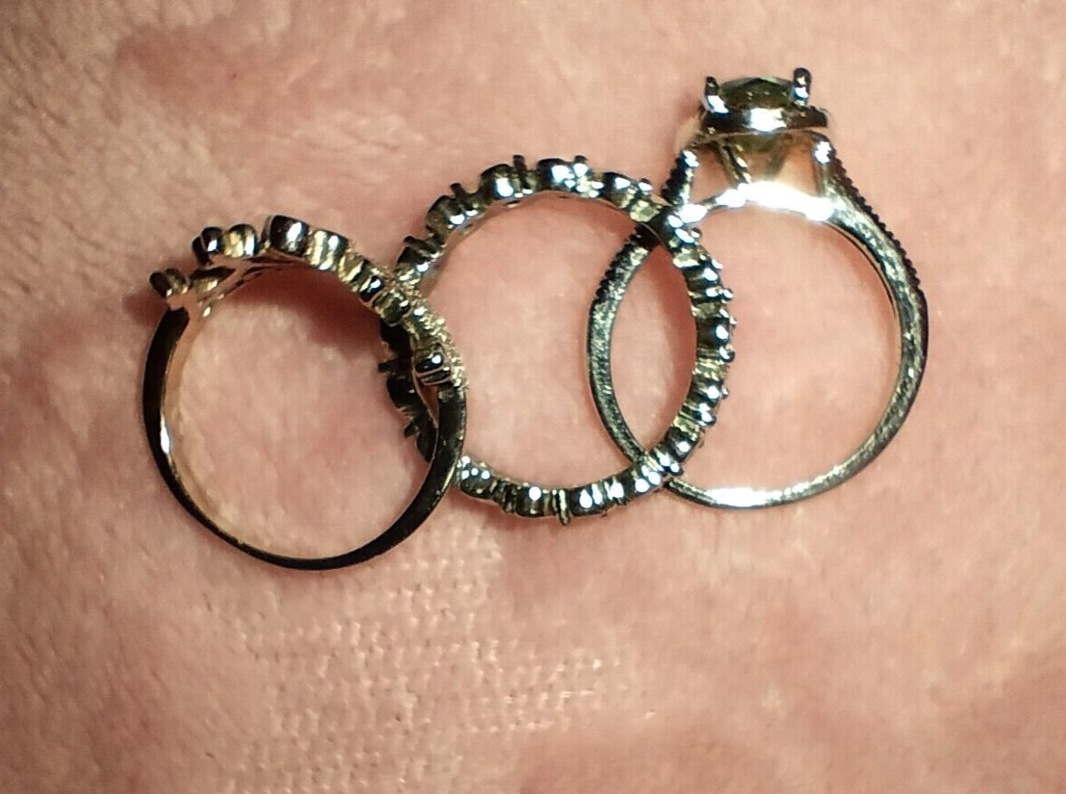 3 piece stackable ring set with green and clear c… - image 8