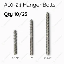 Hanger Bolts Steel 10-24 Machine / Lag Screw Pack of 10/25, 1-1/2", 2", 2-1/2"