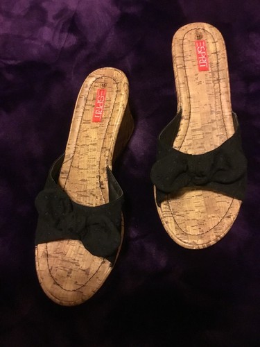 NEW ESPRIT BLACK EYELET WEDGE HEEL SANDALS 11M - Picture 2 of 9