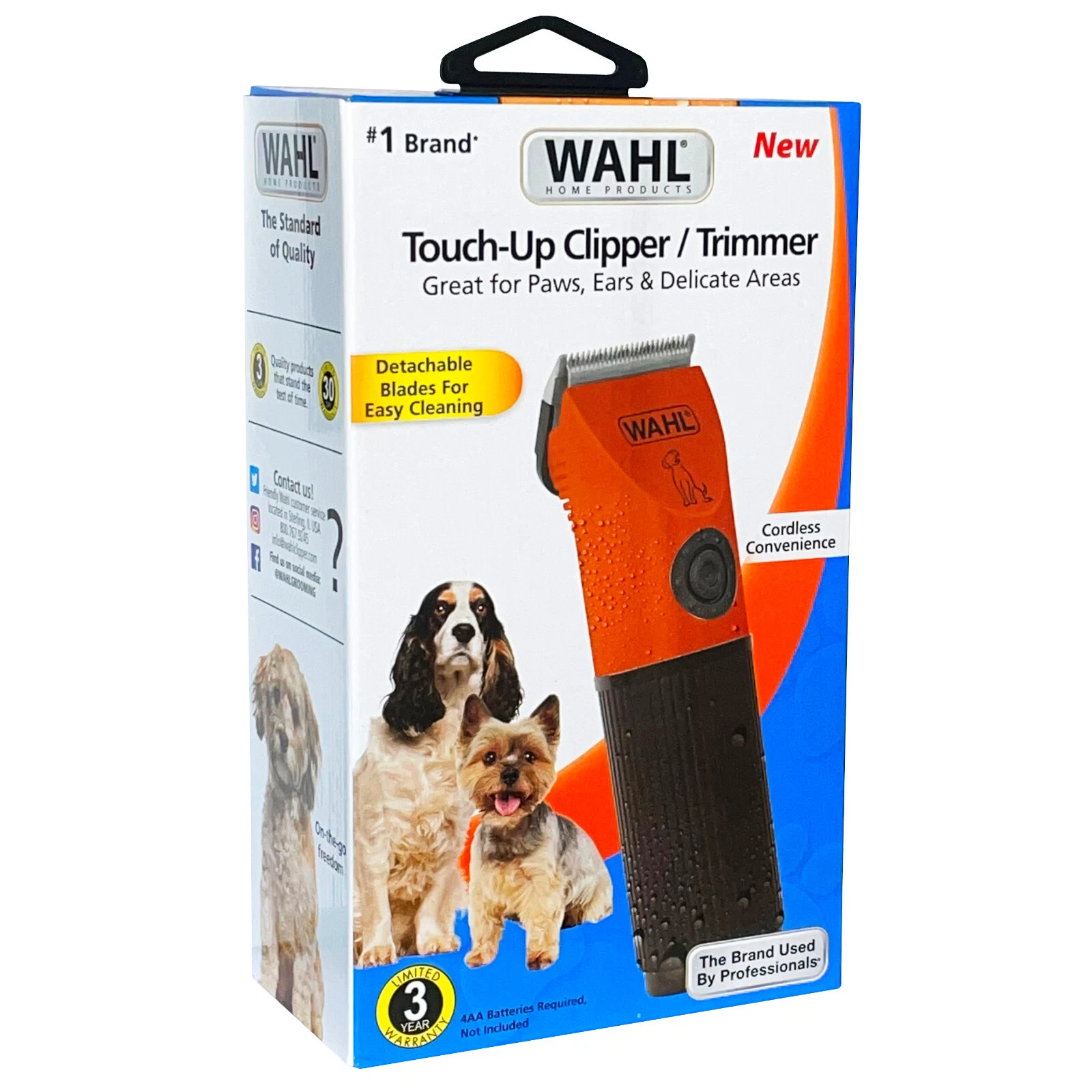 WAHL TOUCH-UP PET CLIPPER / TRIMMER +4 BLADE COMBS Cordless 4AA Battery Powered