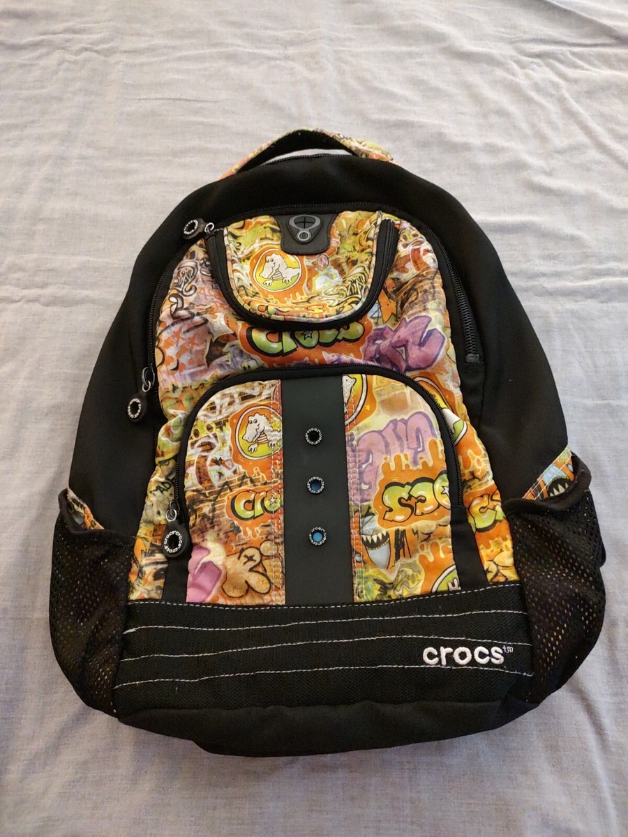 Rare excellent CROCS full-size backpack Alligator Graffiti multicolor w/jibbitz! Rare Crocs Full-size Backpack-Multicolored Alligator  main image 3
