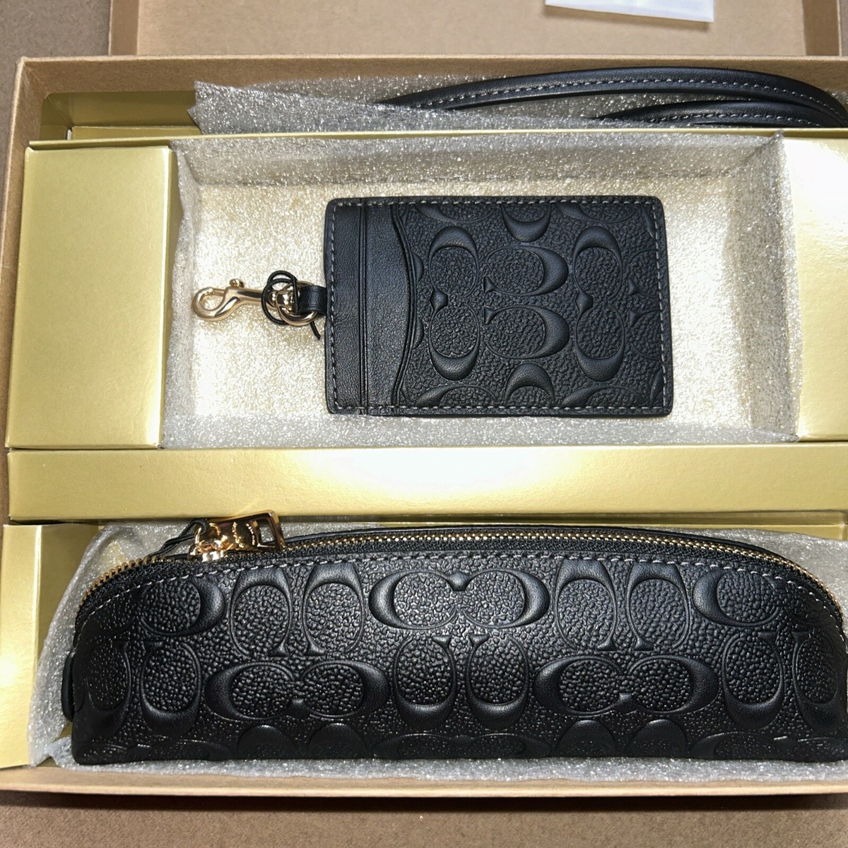 Coach Boxed Pencil Case And Id Lanyard Set In Black
