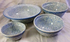 Vtg Mervyn's 4 Pc Set Splatter Blue Speckled Ceramic Mixing Bowls Serveware