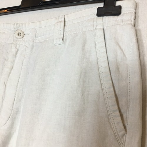 M&S Linen Trousers Pale Grey Wide Crop Drawstring Holiday Casual Beach Size 34W - Picture 7 of 16