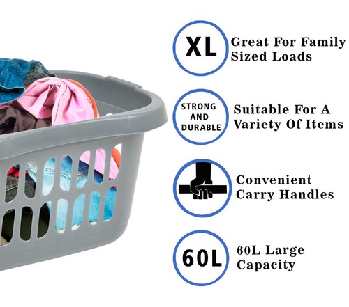 [Set of 3] Plastic Hipster Laundry Basket Washing Clothes Storage with Handles - Picture 24 of 74