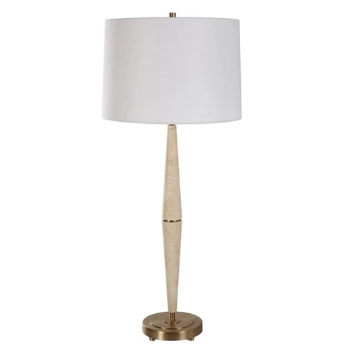 Uttermost Palu Coastal Iron Metal and Fabric Table Lamp in Brass/White - Picture 2 of 5