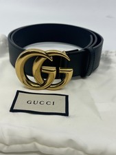 GG Marmont Black Leather Gucci with Gold Buckle Belt 85/34