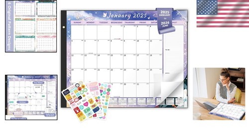 Elegante Calendario de Escritorio 2025-2026 22"x17" con Diseño Floral Mariposa y Pegatinas - Imagen 2 de 9
