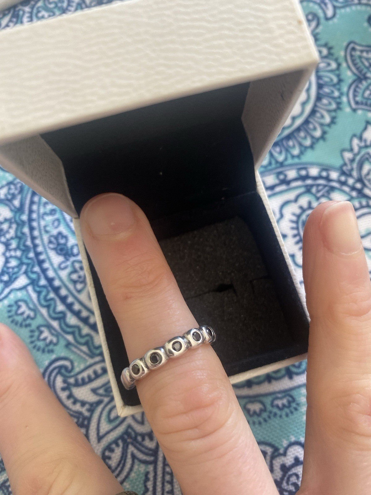 Pandora Black Bubble Stackable Ring Sterling Silv… - image 2