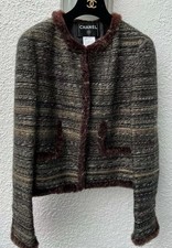 Original Chanel  im Stil Boucle Tweed Blazer Jacke Mit Echtfellbesatz Gereinigt