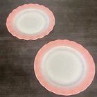 VTG Hazel Atlas Crinoline Pink Ripple Milk Glass Plates 8 3/4” Set Of 2 Kitschy