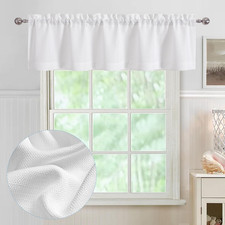 White Valance for Windows, Light Filtering Faux Linen Textured Decorative Rod Po