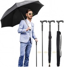 2-in-1 Walking Sticks Umbrella - Windbreak Ribs Cane Classic:black