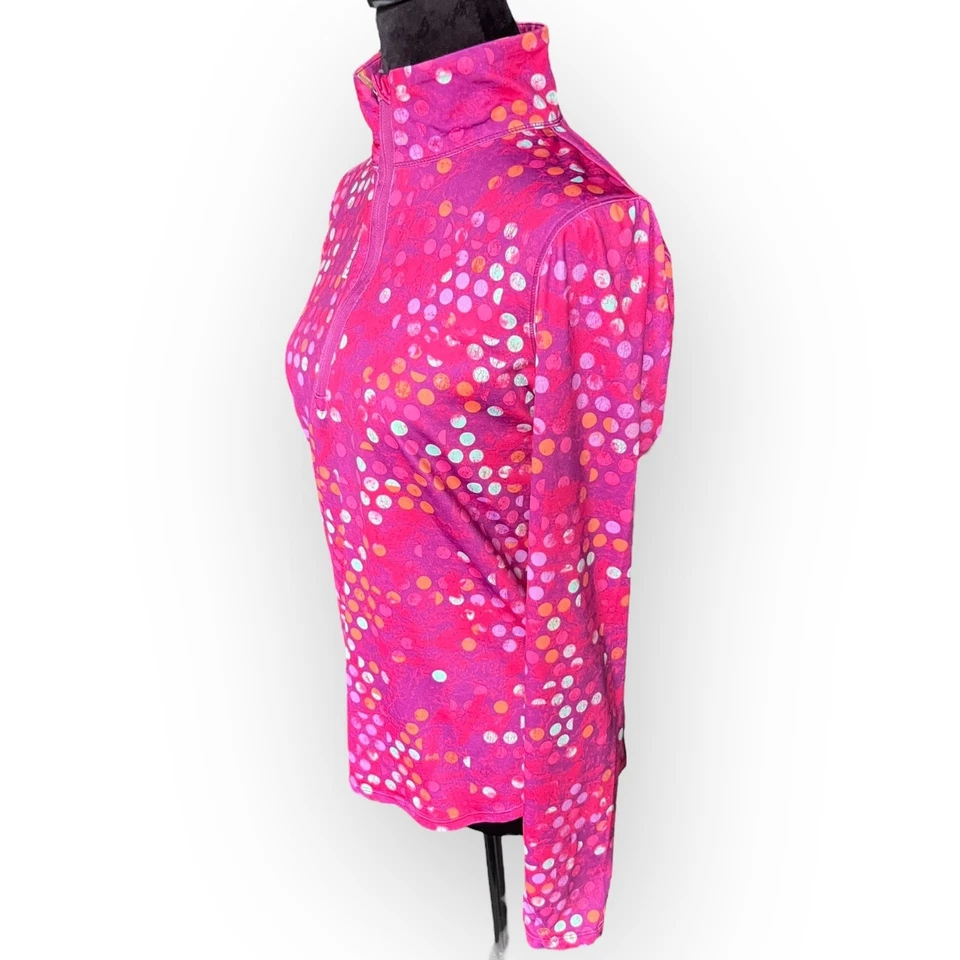 Top Reebok 1/4 Cremallera Rosa Cuello Simulado Ropa Deportiva Lunares Mangas Pulgar Talla S Foto 4 de 4
