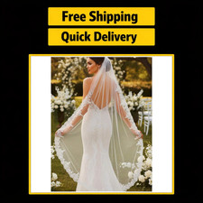 Elegant Long Lace Bridal Veil 1 Tier Tulle Hair Accessory with Comb for Weddings