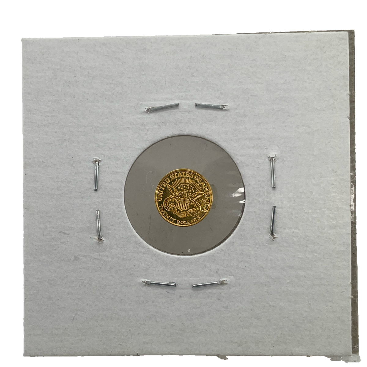 Miniature 1886 $20 Liberty Head 24Kt Gold 9mm 0.3 grams Novelty