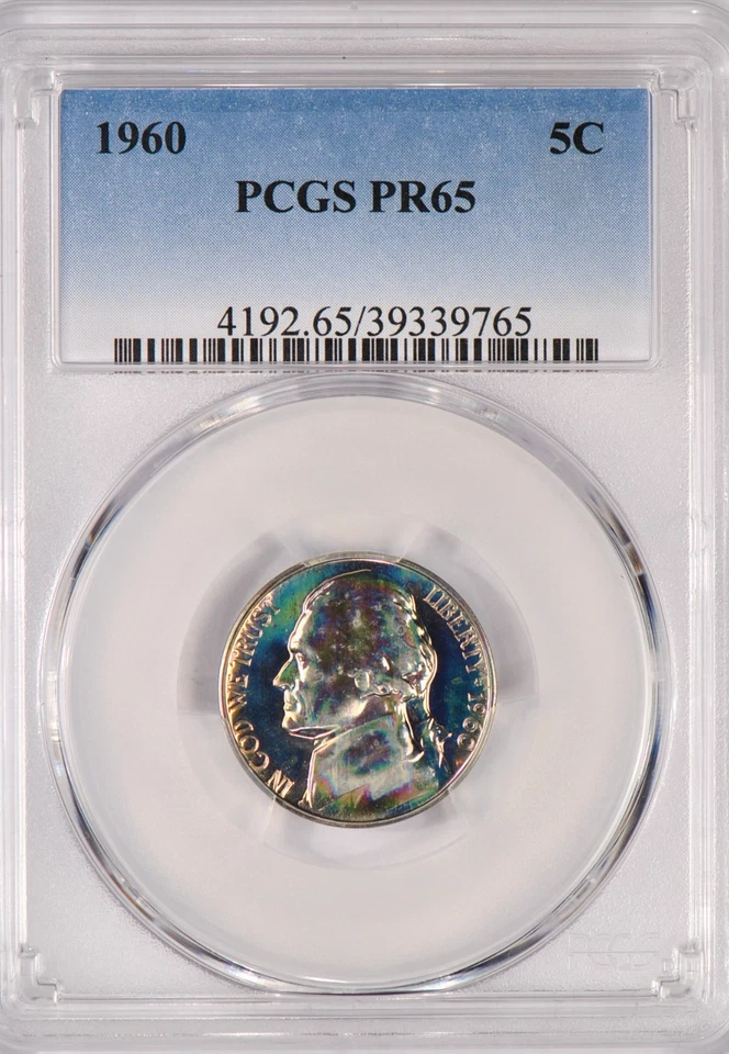 1960 TONED Jefferson Nickel Proof PCGS PR65 PF 65 Toning Coin 5C - Image 2 of 4