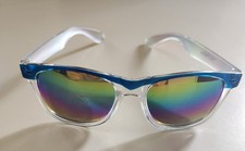 Kids Clear Frame Sunglasses with Blue Accents and Rainbow Mirrored Lenses