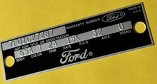 1966-67 Ford Mustang Fairlane Warranty Data Door Tag Body Id Plate Embossed 1966-67 Ford Mustang Fairlane Warranty Data Door Tag Body Id Plate Embossed