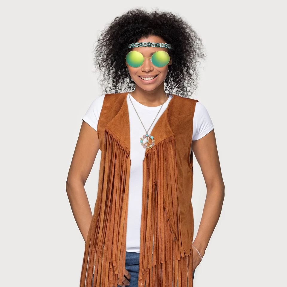 6 Piezas 60s 70s Trajes para Mujer Disfraz Hippie Prendas para el torso Conjunto de Ropa Chaleco Flecos T... Foto 3 de 4