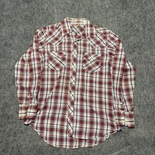 Vintage 60S 70S Sears Western Shirt Size 15-15.5 M Brown White Plaid Pearl Snap