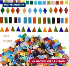 Lanyani 1050 Pieces Mixed Shapes Glass Mosaic Tiles for Crafts, Colorful Stained