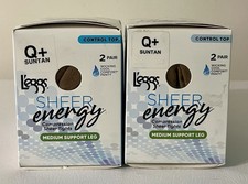 Lot of 2 L'eggs Sheer Energy Control Top Size Q Suntan 4 pair Med Support Leg