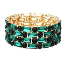 QLLYHLH Brides Bridesmaid Stretch Bangle Bracelet alloy Emerald-Gold Plated