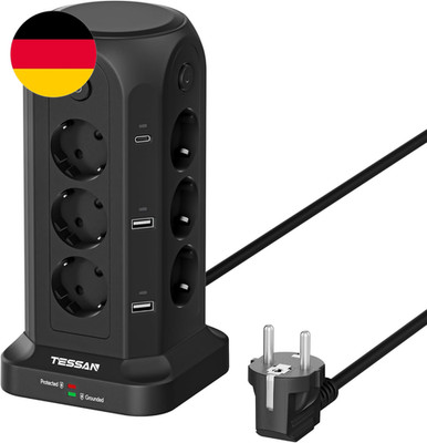 TESSAN 12 Fach Mehrfachsteckdose Mit USB C, Steckdosenleiste Mit 4 Einzelnen Sch