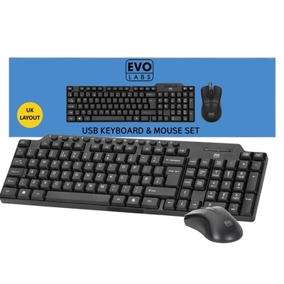 Evo Labs CM-501UK Wired Multimedia Keyboard And Mouse Combo Set Usb Plug And Pla