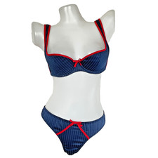 vtg AGENT PROVOCATEUR Blue PINSTRIPE Cardini PinUp Nikita Bra Set Gangster 34C L