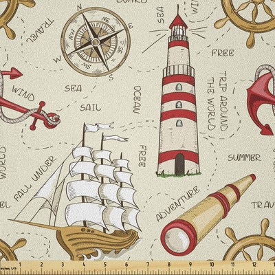 Nautical Fabric by The Yard, Trip Around The World Pattern with Spyglass Old ...