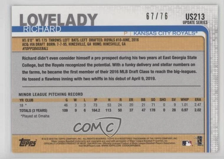 2019 Topps Update Independence Day /76 Richard Lovelady #US213 Rookie RC - Image 2 of 2