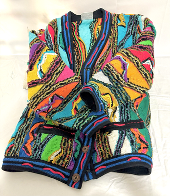 8/25まで　90s Vintage【COOGI 】3Dニットカーディガン　S VINTAGE COOGI SWEATER CARDIGAN VIBRANT 3D KNIT 90s HIP HOP WOMEN