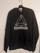 Mens Large Reebok Black Hoodie EUC Cotton/Polyester Pocket Drawstring Hood