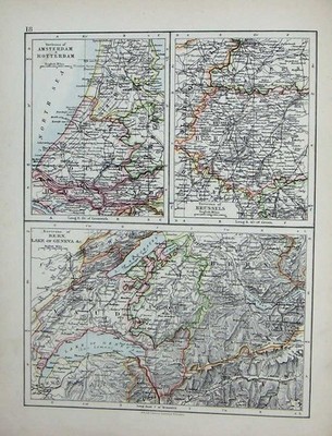 Alter antiker Druck Johnston Weltkarten 1895 Belgien Luxemburg Genfer See 0 19.