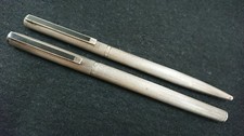 Dunhill Fountain Pen & Ballpoint Set of 2 Silver Barley 14K Gold Nib For Parts