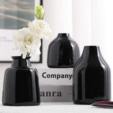 Black Small Vase Set of 3 for Modern Home Decor,Ceramic Vases for Centerpiece...