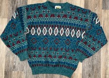 Le Tigre Sweater Men's Large Blue Abstract USA Made 90s Retro Grandpa Vintage