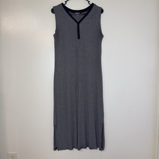 T by Talbots Women Black White Striped Rib Knit Sleeveless Midi Dress Small