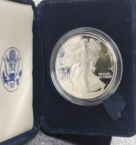 2000 P American Eagle One Ounce Proof Silver Bullion Coin Box & COA