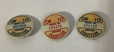 Vintage Ohio Registered Chauffeur Badges-Pinback Buttons Lot Of 3 Round Pins