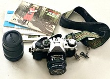 Canon AE-1 SLR Film Camera Silver Black with Lens and Strap