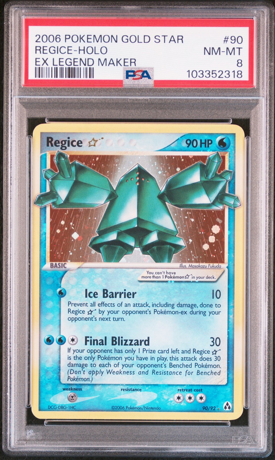 2006 POKEMON EX LEGEND MAKER GOLD STAR #90 REGICE-HOLO PSA 8