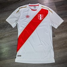 Peru National Team Jersey Mens Small White Soccer Umbro FPF Sash Home Shirt