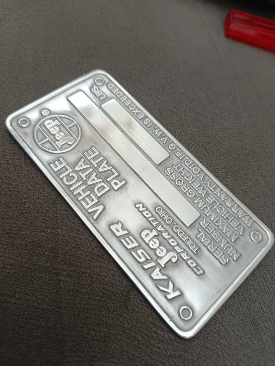 Kaiser Jeep VIN Data Plate ID Tag Reproduction CJ5 Wagoneer