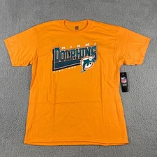 NFL Team Apparel Men Large Orange Miami Dolphins 100% Cotton Short Sleeve Shirt